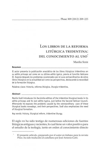 Los libros de la reforma litúrgica tridentina: del conocimiento al uso (Manlio Sodi)