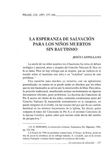 La esperanza de salvación para los niños muertos sin bautismo