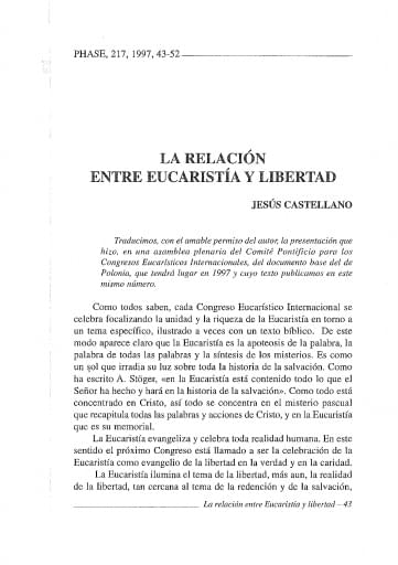 La relación entre Eucaristía y libertad