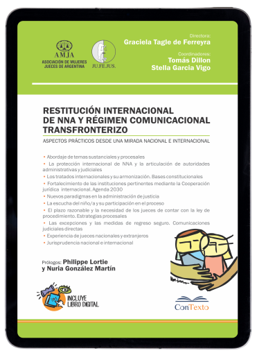 Portada del libro «Restitución internacional de NNA y régimen de comunicación o contacto internacional: aspectos prácticos», de Graciela Tagle de Ferreyra, Tomás Dillon