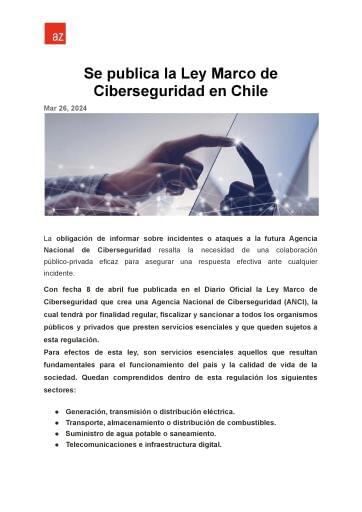 Se publica la Ley Marco de Ciberseguridad en Chile