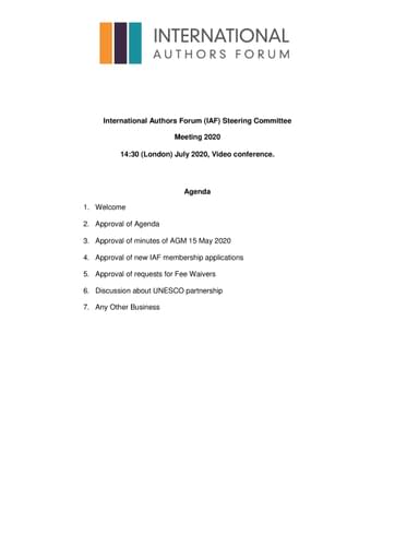 IAF Steering Committee Meeting - Agenda