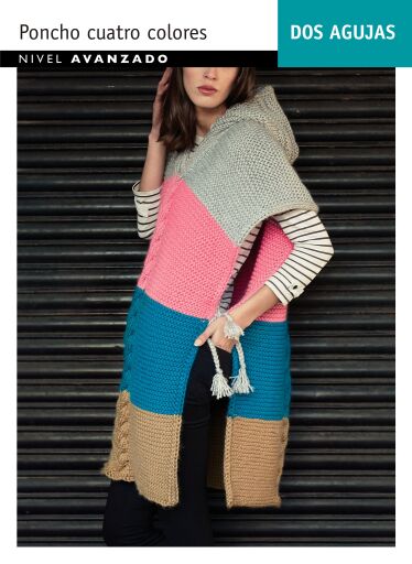 Dos agujas Poncho cuatro colores: Nivel Avanzado