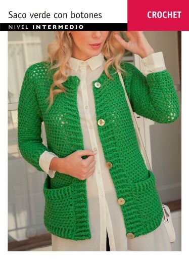 Crochet Saco verde botones: Nivel Intermedio