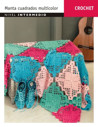 Crochet Manta cuadrados multicolor: Nivel Intermedio