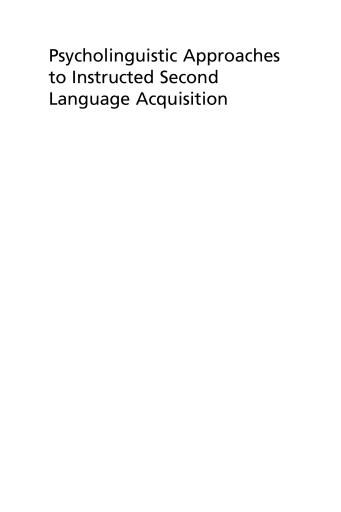 Psycholinguistic Approaches to Instructed Second Language Acquisition