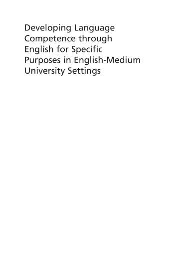 Portada del libro «Developing Language Competence through English for Specific Purposes in English-Medium University Settings»