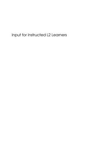 Input for Instructed L2 Learners
