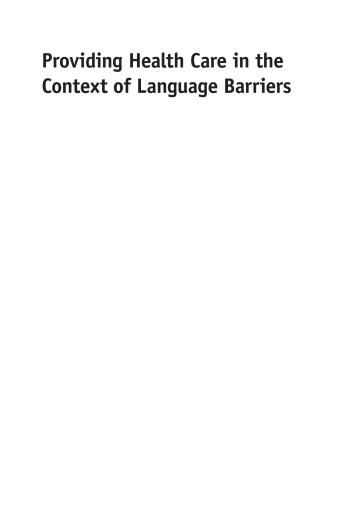 Portada del libro «Providing Health Care in the Context of Language Barriers»