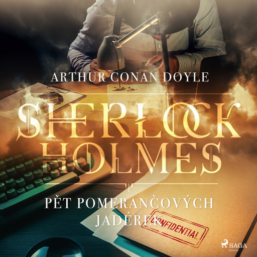Portada del audiolibro «Pět pomerančových jadérek», de Arthur Conan Doyle