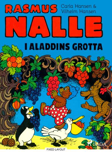 Portada del libro «Rasmus Nalle – i Aladdins grotta», de Carla Hansen, Vilhelm Hansen