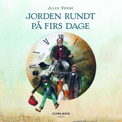 Portada del audiolibro «Jorden rundt på firs dage», de Jules Verne