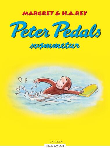 Portada del libro «Peter Pedals svømmetur», de H. A. Rey, Margret Rey