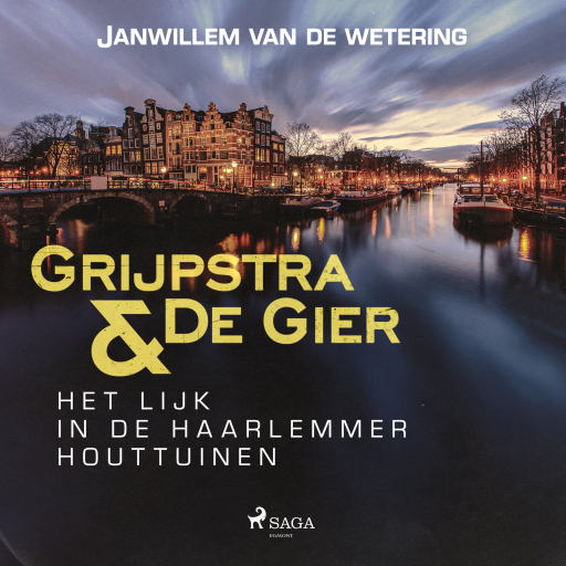 Portada del audiolibro «Het lijk in de Haarlemmer Houttuinen», de Janwillem van de Wetering