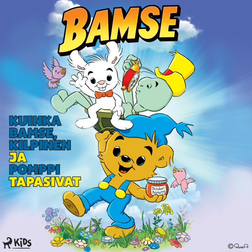 Portada del audiolibro «Kuinka Bamse, Kilpinen ja Pomppi tapasivat», de Charlotta Borelius