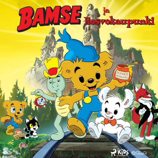 Portada del audiolibro «Bamse ja Rosvokaupunki», de Johan Kindblom, Joakim Gunnarsson