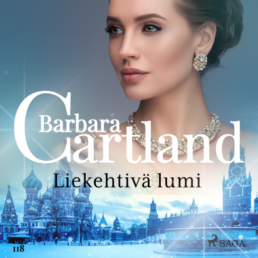 Portada del audiolibro «Liekehtivä lumi», de Barbara Cartland