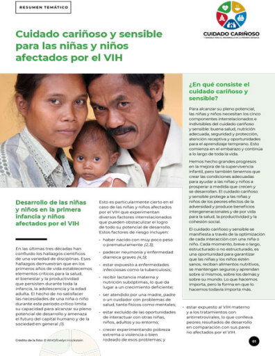 Cuidado cariñoso y sensible para las niñas y niños afectados por el VIH