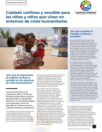 Cuidado cariñoso y sensible para las niñas y niños que viven en entornos de crisis humanitarias