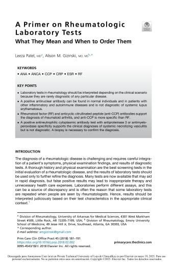 A Primer on Rheumatologic Laboratory Tests What They...